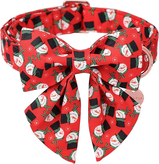 Christmas Dog Collar with Bow Tie, Christmas Collar for Puppy Girl Boy Dog or Cat, Bowtie Dogs Collars with Durable Metal Buckle, Cute Pet Collars, XS