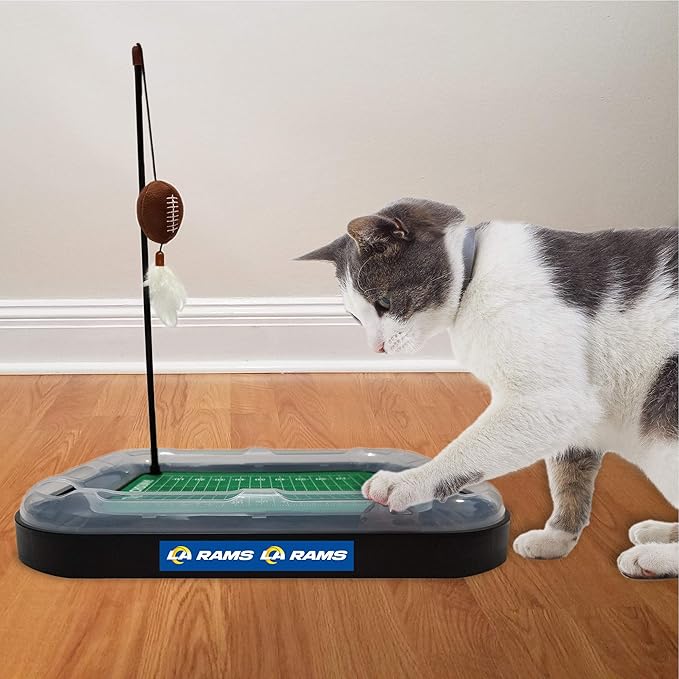 Pets First Cat Ball Track Toy Los Angeles RAMS Football Field CAT Scratcher Toy with Catnip Filled Plush Football Toy&Feather Cat Toy Hanging, Jingle Bell Interactive Ball Cat Chasing 5-in-1 Kitty Toy
