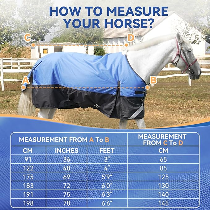 48” Winter Horse Blanket, 1200D Waterproof Poly Horse Turnout Blanket, Durable Tear-Resistant Thick Horse Blanket with Snuggit 220G Filling, Breathable Warmth Turnout Blankets for Horse