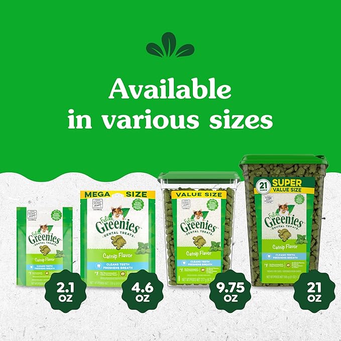 Greenies Feline Adult Dental Cat Treats, Catnip Flavor, 9.75 oz. Tub