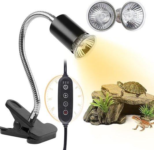 Turtle Basking Light (Cycle Timer), Tortoise Lamp UVA UVB Heat Bulbs -2 Pack 50W, 360°Rotatable Turtle UVA/UVB Basking Heat Light Bulb for Lizard, Beared Dragon