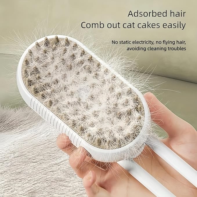 Puffease Cat Steam Brush, Spritz Defur Comb for Cats, Quick & Easy Pet Hair Remover, Massaging & Deshedding - Anti-Static, Moisturizing, USB Rechargeable for Dogs & Cats (Brown)