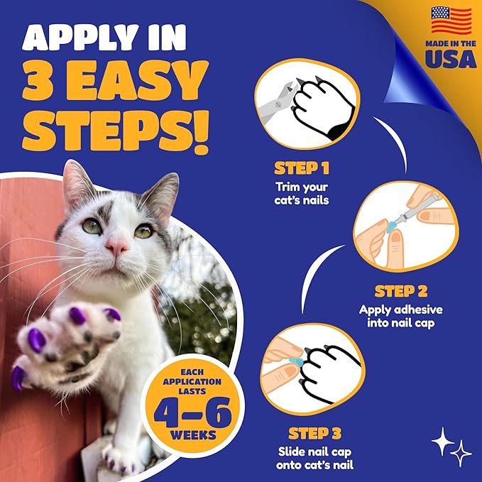 Soft Claws Cat Nail Caps for Large Cats – (40 Caps, Summer - Blue & Red) - Veterinarian-Developed | Protects Furniture & Skin - Easy to Apply, Long-Lasting Anti-Scratch Soft Cat Claw Covers