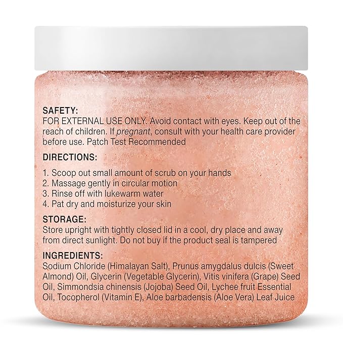 MAJESTIC PURE Himalayan Salt Body Scrub with Lychee Oil, Exfoliating Salt Scrub to Exfoliate & Moisturize Skin, Deep Cleansing - 10 oz