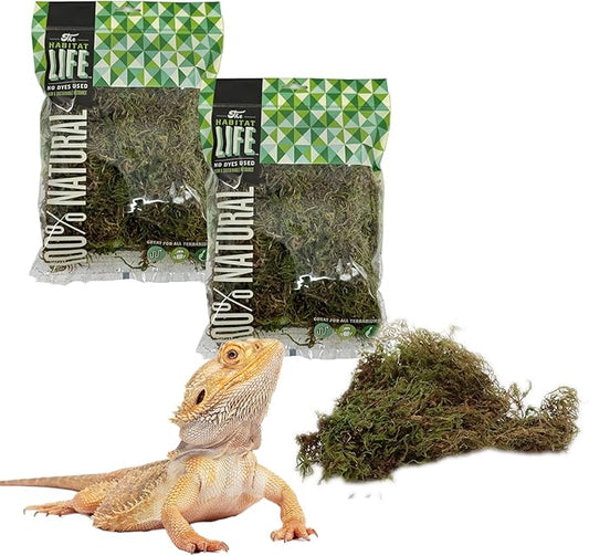 The Habitat Life - Natural Deco Moss - for Reptiles, Amphibians & Invertebrates Terrariums - Humidity Control - Natural Look & Feel - Soft Surface - Dye-Free & Safe - Small - 2 Pack