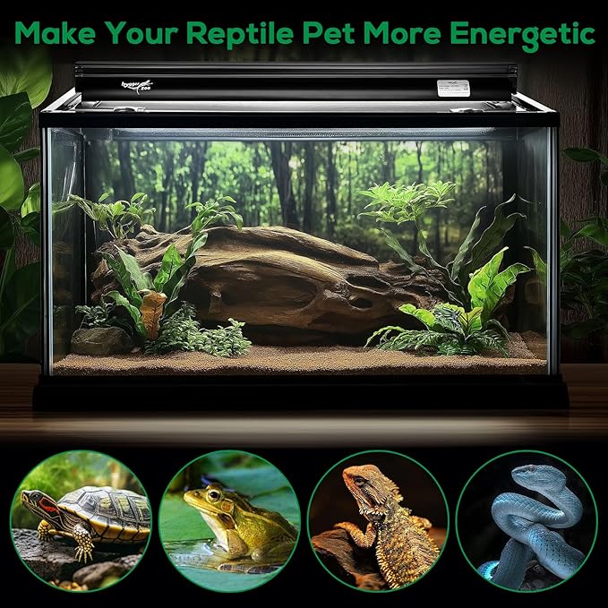 T5 Reptile Light Fixture Combo Kit 24W Light Fixture Reptile Terrarium Hood 10.0 UVB Light Bulb Fluorescent Tube Ideal for Tropical and Deserts Such as Bearded Dragon Lizards and Tortoises
