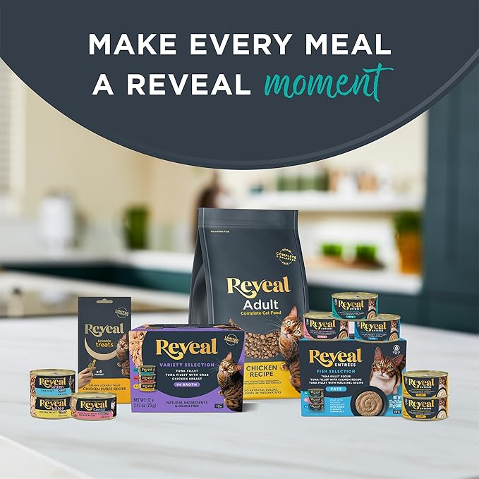 Reveal Natural Wet Cat Food, 24 Pack, Limited Ingredient, Grain Free Food for Cats, Tuna in Gravy, 2.47oz Cans