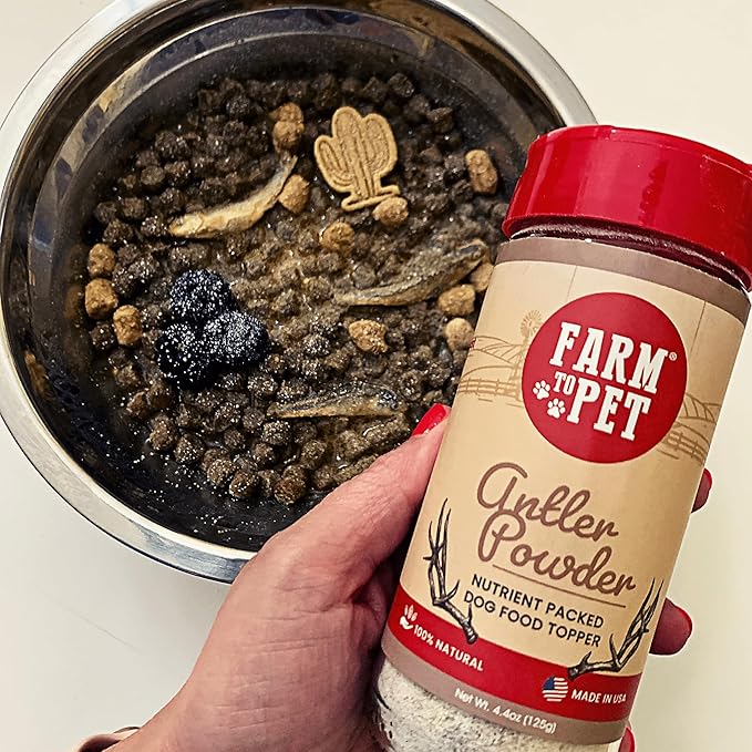 Farm To Pet - Dry Dog Food Toppers - 4.4 oz Elk Antler Meal Toppers for Dogs, Single Ingredient, All Natural, Healthy for Small, Medium, Large Breeds, and Puppies (Made in The USA)