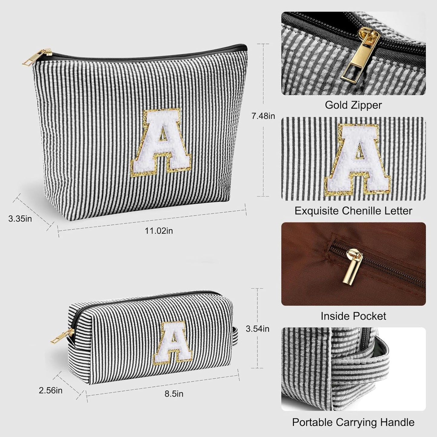 YOOLIFE Initial Makeup Bag for Women - Teen Girl Gifts Trendy Stuff Monogram Cute Makeup Bags Make Up Case for Women Her Best Friend Friendship Sister Teacher Birthday Gifts for Women Mom Black L