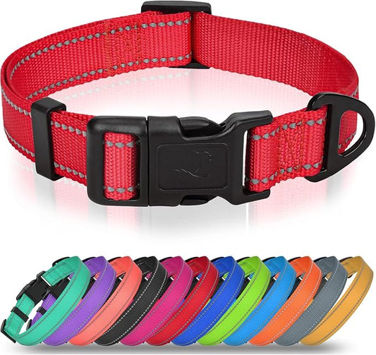 Joytale Large Dog Collar, Reflective and Adjustable Nylon Pet Collar with Quick-Release Buckle for Extra Large Dogs, Red, XL