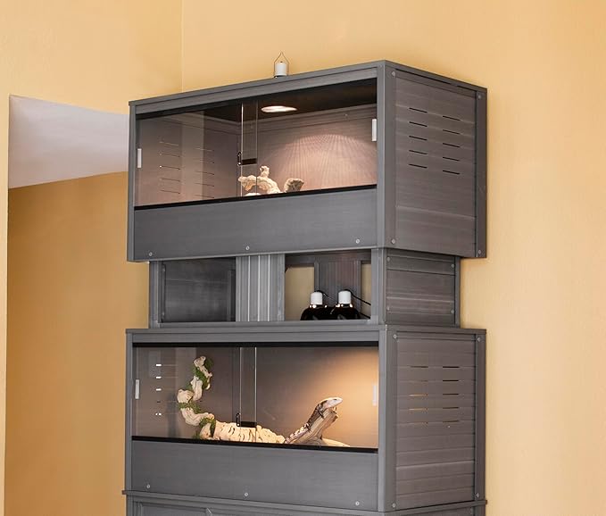 New Age Pet ECOFLEX Two Large Reptile Enclosures with Matching Stacker Combo Set in Grey