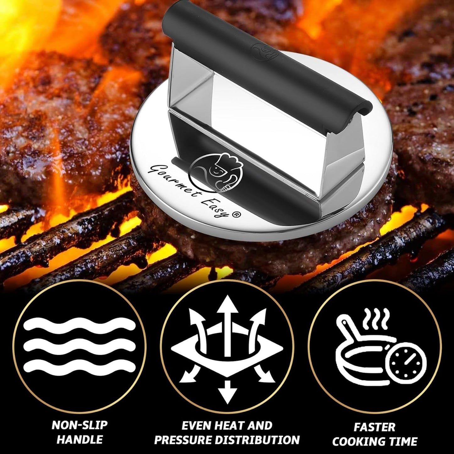2lb Smash Burger Press Stainless Steel, Burger Smasher for Griddle Heat Resistant Handle, Hamburger Press, Dishwasher Safe Grill Press for Griddle, Meat Press Griddle Press for Flat Top Grill Cooking