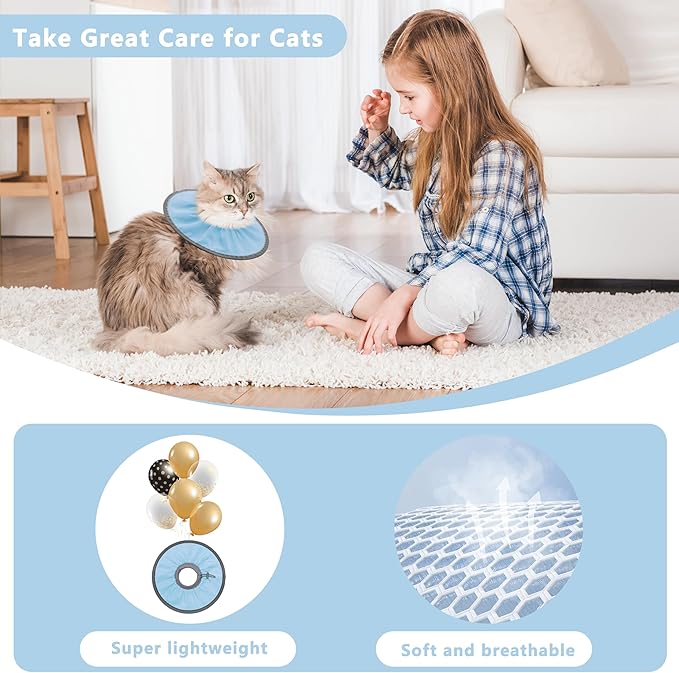 Lightweight Cat Cone Collar Soft, Soft Comfortable Cat Recovery Collar After Surgery, Elizabethan E Collar for Cats, Cone for Cats to Stop Licking (Baby Blue, Medium)