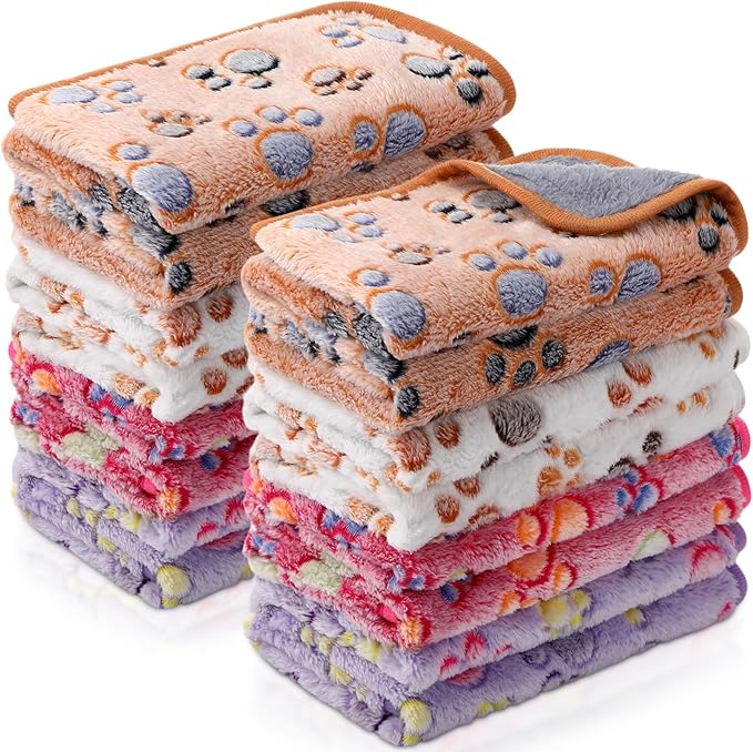 Tudomro 8 Pcs Guinea Pig Blankets Absorbent Washable Animal Fleece Bedding Cage Liners Waterproof Reusable Pet Pee Sleep Mat Pad Cover for Chinchilla Hamster Ferret(Paw,12 x 12 Inch)