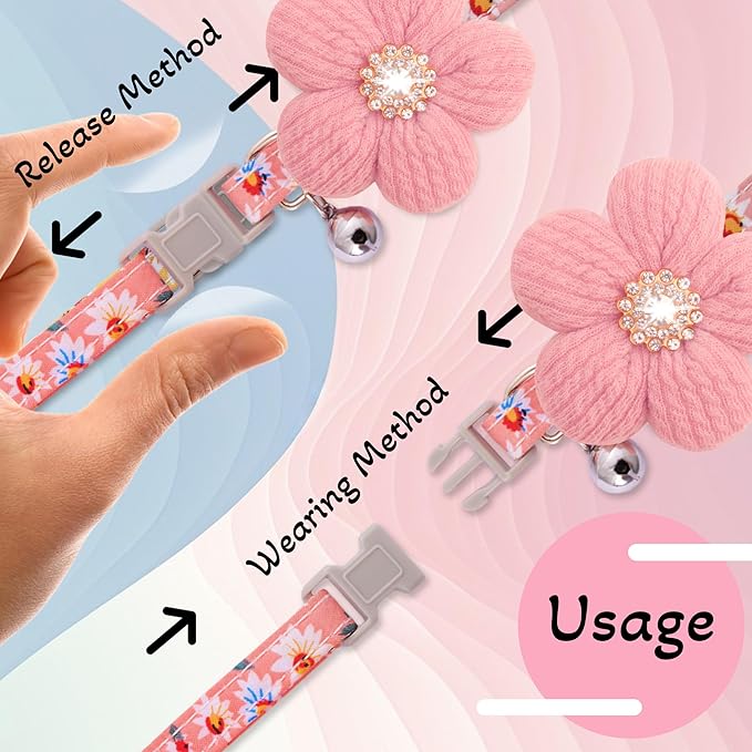 Medium Dog Collar with Flower, Dog Collars for Medium Dogs Collar for Girl Cute Dog Collar with Bell, Adjustable Length