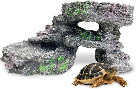 PINVNBY Turtles Basking Platform Reptile Hides and Caves Resin Dock for Aquarium Hideout Terrarium Tank Accessories for Small Reptiles, Amphibians, and Fish