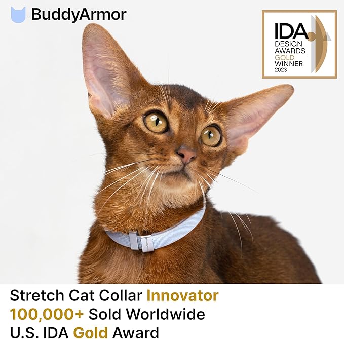Safety Cat Collar Pro - U.S. IDA Gold Awarding Design, Elastic Quick Release Cat Collar with Buckle Non Breakaway - Lightweight for Kitten All Small Large Cats (Linen, S 5.9-11.8")