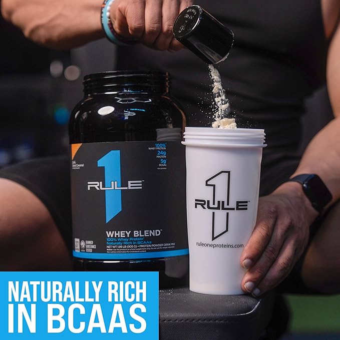 Rule One Proteins, R1 Whey Blend - 24g Fast-Acting Whey Protein Concentrates, Isolates, and Hydrolysates Per Serving, with Naturally Occurring EAAs and BCAAs (5 Pounds*, Strawberry Banana)
