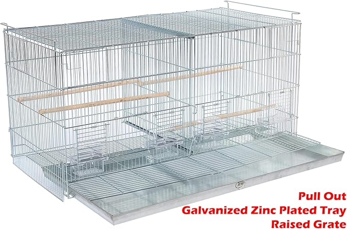 Combo: Galvanized Zinc Plated Stack & Lock Breeder Bird Flight Cage Breeding Nest Door Removable Divider with Rolling Stand (26.5"x11"x15"H-LOT-4-STAND, Galvanized Zinc Plated)