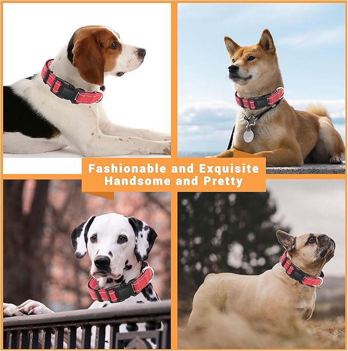 2 Pack Reflective Dog Collar with Safety Locking Buckle, Adjustable Soft Breathable Comfortable Nylon Pet Collar for Small, Medium and Large Dogs, Red, S