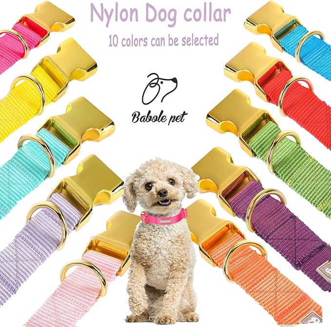Nylon Dog Collar - Adjustable Rose Red Soft Webbing Dog Collars for Small Medium Large Dogs Boy Girl Puppy Collar with Safety Metal Buckle L
