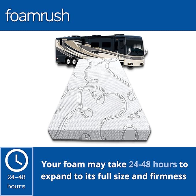 FoamRush 6-Inch Bunk (30" x 72") High Density Foam RV Mattress Replacement with Cotton Cover, Medium Firm, Pressure Relief, Travel Camper Trailer Truck, Made in USA, CertiPUR-US Certified