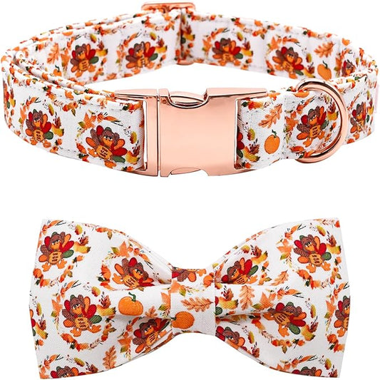Dog Collar - Thanksgiving Turkey Pet Collar Bowtie Gift Puppy Cute Bow Collar Adjustable Metal Buckle Soft Cute Collars for X-Small Dogs