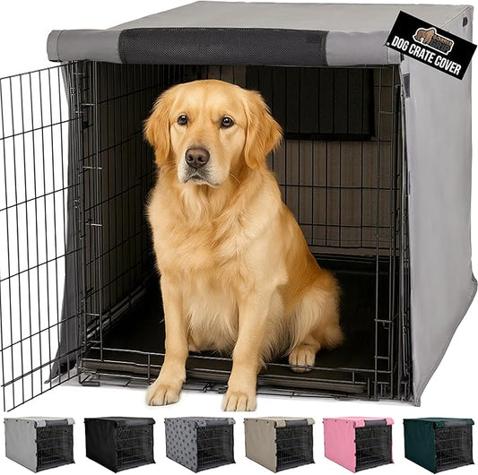 GORILLA GRIP Dog Crate Covers Compatible with Amazon Basics Dog Crates, All Sides Open, Privacy Cover Fits 42" Wire Kennel, Breathable Mesh Windows, Light Reducing Puppy Training Cage Topper, Gray