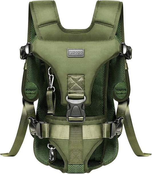 Pet Dog Front Carrier Backpacks, Legs Out Secure-Fit Dog Front Carrier for Small Dogs Up to 17 lbs, Adjustable Hands Free Pet Chest Carriers for Hiking Cycling (M, Green)
