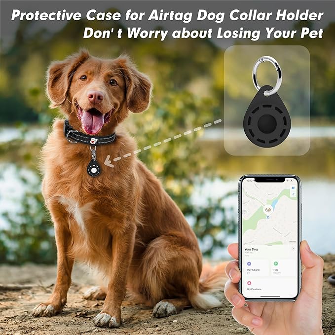 azuza Reflective Dog Collar with Airtag Holder, Soft Neoprene Padded Pet Collar with ID Tag Ring, Adjustable for Small Dogs,Black,S