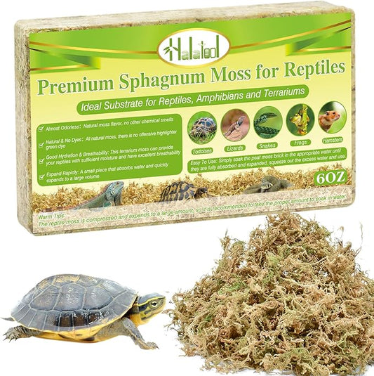 Halatool 6OZ Natural Sphagnum Moss Substrate for Reptiles - Terrarium Bedding with 72H Moisture Retention, Safe for Bearded Dragons, Geckos & Snake Shedding