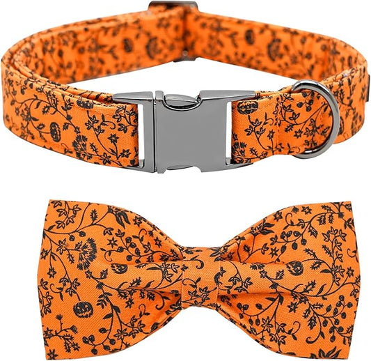 Halloween Dog Collar, Pet Collar Dog Bow Pumpkin Pet Collar Girl Boy Holiday Pet Dogs Collar Gift Bow Dogs Collar Cute Soft Puppy Collar for X-Large Dog