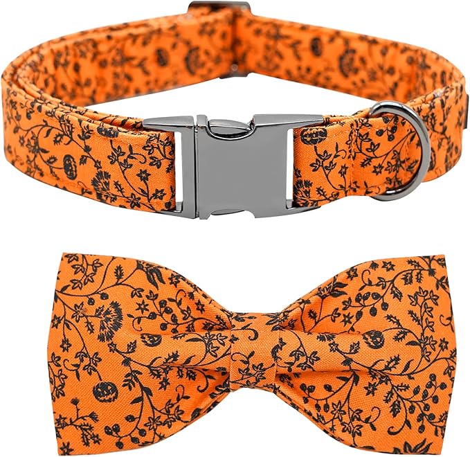 Halloween Dog Collar, Pet Collars Dog Bow Pumpkin Cute Cotton Dogs Collar Girl Boy Holiday Pet Dog Collar Gift Bow Dog Collars Soft Puppy Collar for Small Dogs