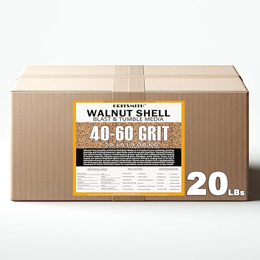 40-60 Grit Ground Walnut Shell Media (20 LBS / 9.08 KG) - Extra Fine Grit for Tumbling, Blasting, Vibratory, Polishing, Deburring