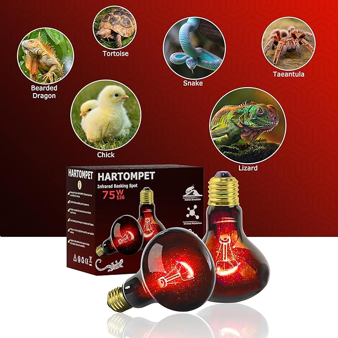 75W Infrared Basking Spot Light Bulbs for Reptiles&Amphibians,Suitable for Bearded Dragons, Snakes, Turtles&Lizards, Red Heat Lamp Bulbs Ideal for Pet Brooders,Reptile Terrarium&Turtle Tank