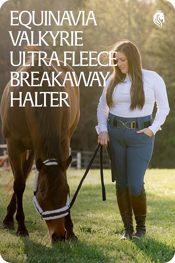 Equinavia Valkyrie Ultra Fleece Breakaway Horse Halter | Padded Fleece Adjustable Safety Halter with Nylon Webbing - Brown/Ivory White - Horse
