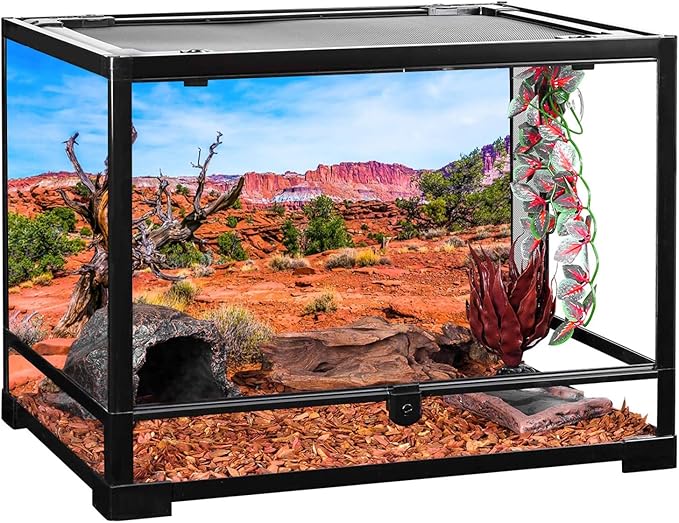 AWERT 24x12 inches Reptile Habitat Background Blue Sky Oasis Orange Desert Terrarium Background