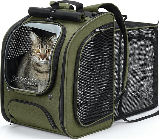 Pecute Cat Backpack Carrier Expandable, Large Space Cat Bubble Backpack, Breathable Cat Carrier, Shaded Dog Backpack Carrier for Travel, Hiking, Suitable for Shopping, and Vet, Green