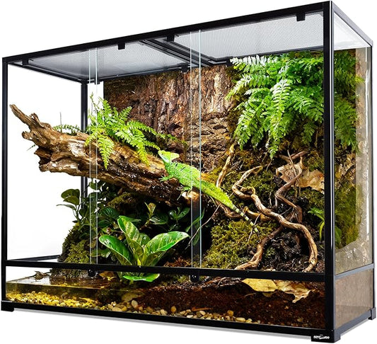 REPTI ZOO Large Glass Reptile Tank 48"x18"x36", 130 Gallon Vertical Reptile Terrarium with Front Opening Door & Ventilated Mesh, Paludarium Tank for Chameleon lizard Frogs Arboreal Reptiles Amphibians