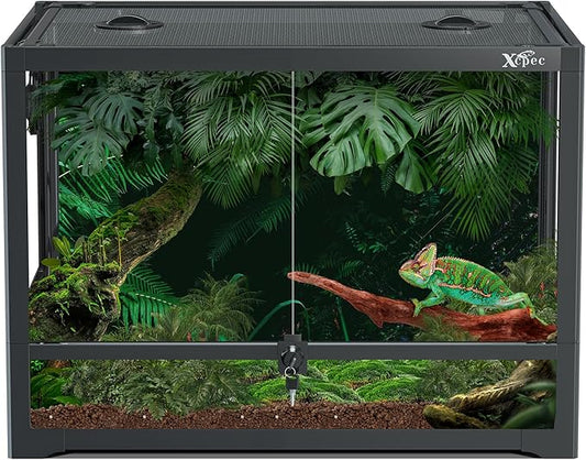 33 Gallon Reptile Glass Terrarium, Front Opening Vivarium with Screen Ventilation, Easy Setup Tarantula Enclosure for Bearded Dragon, Gecko, Lizard, 24x18x18in Waterproof Base Knock Down