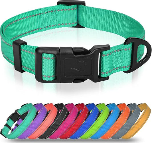 Joytale Small Dog Collar, Reflective and Adjustable Nylon Collar with Quick-Release Buckle, Lightweight No-Choke Design for Small Dogs, Teal, 3/4" Width