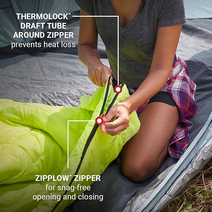 Coleman Kompact Cool-Weather Sleeping Bag, 20°F/30°F/40°F Adult Sleeping Bag with Heat Retention, Stuff Sack, & Snag-Free Zipper