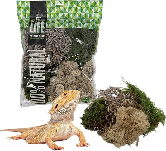The Habitat Life - Natural Variety Pack - Mix of Reindeer, Mood, Sheet & Spanish Moss - for All Terrariums - Humidity Control - Breathable Bedding - Dye-Free & Safe - Medium - 1 Pack