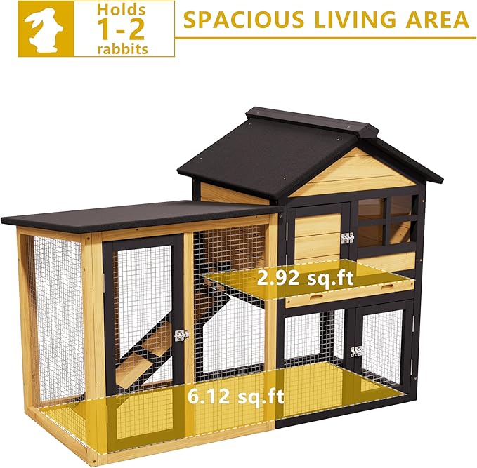 Large Chicken Coop and Run Outdoor Indoor Two Story Rabbit Hutch Pet House Guinea Pig Cage with Removable Tray, Ramp, Ventilation Doors for Chickens, Bunny, Ducks, Quails（Natural Wood）