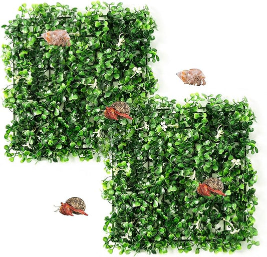 Hermit Crab Climbing Wall Toys, 2 Pcs 10×10" Faux Grass Mat Climbing Wall for Reptile Tank, Gecko and Lizard Habitat Decor