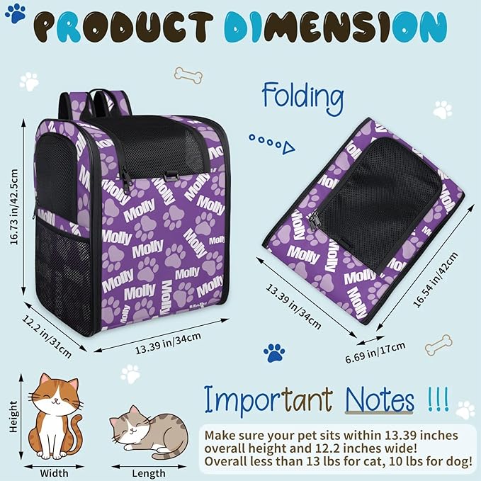 Cat Backpack Carrier-Customizable, Breathable Pet Carrier Backpack for Outdoor Travel/Vet Visits/Daily Use, Adjustable & Secure Design for Small Dogs and Cats Style5