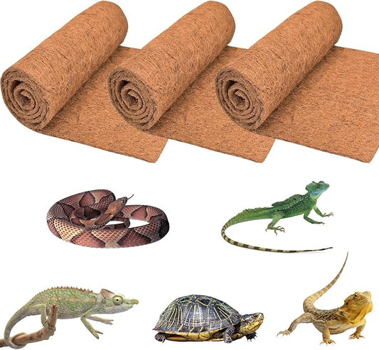 ZeeDix 3 Rolls Reptile Carpet, 18 x 24 inches Natural Coconut Fiber Liner Mat Flooring Accessories for Reptile Tank - Bearded Dragon Tortoise Lizard Turtle Snake Leopard Gecko Substrate Bedding