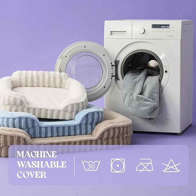 LE SURE Cute L-Plus Dog Beds, Orthopedic Waterproof Large Pet Bed with Sides, Non-Slip Bottom and Egg-Crate Foam Dog Couch Sofa with Washable Removable Cover, Beige
