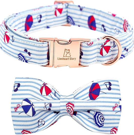 Lionheart glory Dog Collar, Dog Collar with Bow, Summer Stripe Boy Dog Bowtie Collar Cute Pet Collar Gift for X-Large Dog