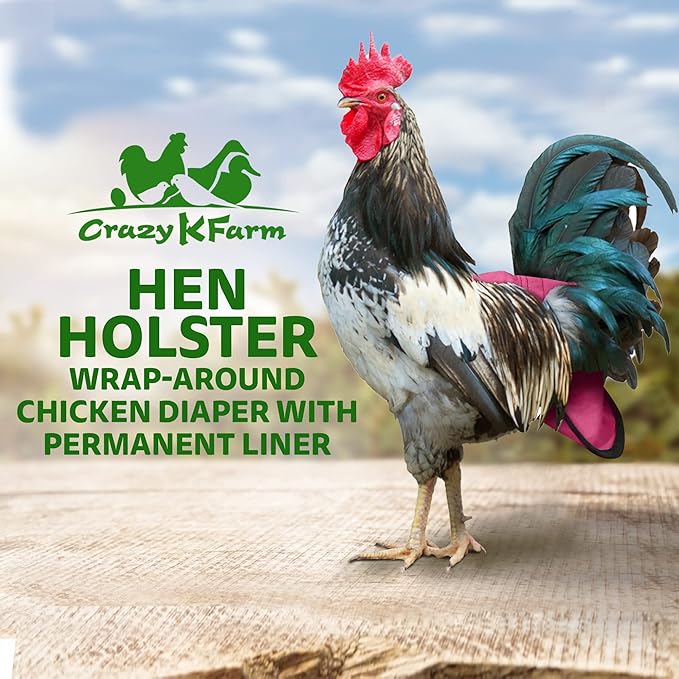 Hen Holster Bird Diaper, Wrap Around - for Hens, Roosters, Ducks, Leak-Proof Design, Comfortable Fleece Strap Bird Harness with Sewn-in Liner, Secure Hook and Loop Closure - Large, Pink